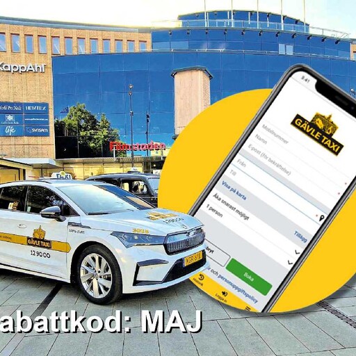 Få 10 % rabatt hela maj när du bokar med Gävle Taxis app